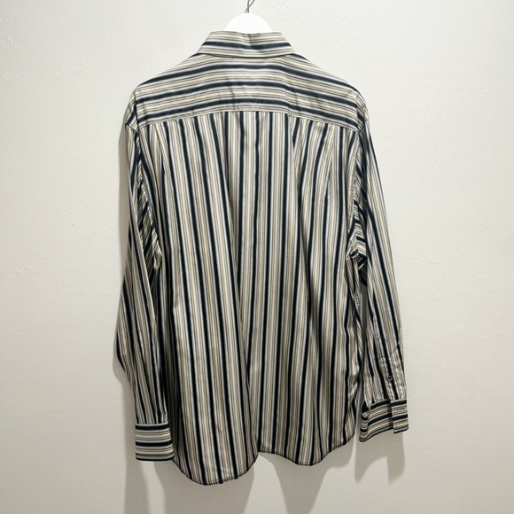 TOMMY BAHAMA Men’s Gray Black Vertical Stripe Long Sleeve 100% Silk Shirt Sz XL - Picture 3 of 10